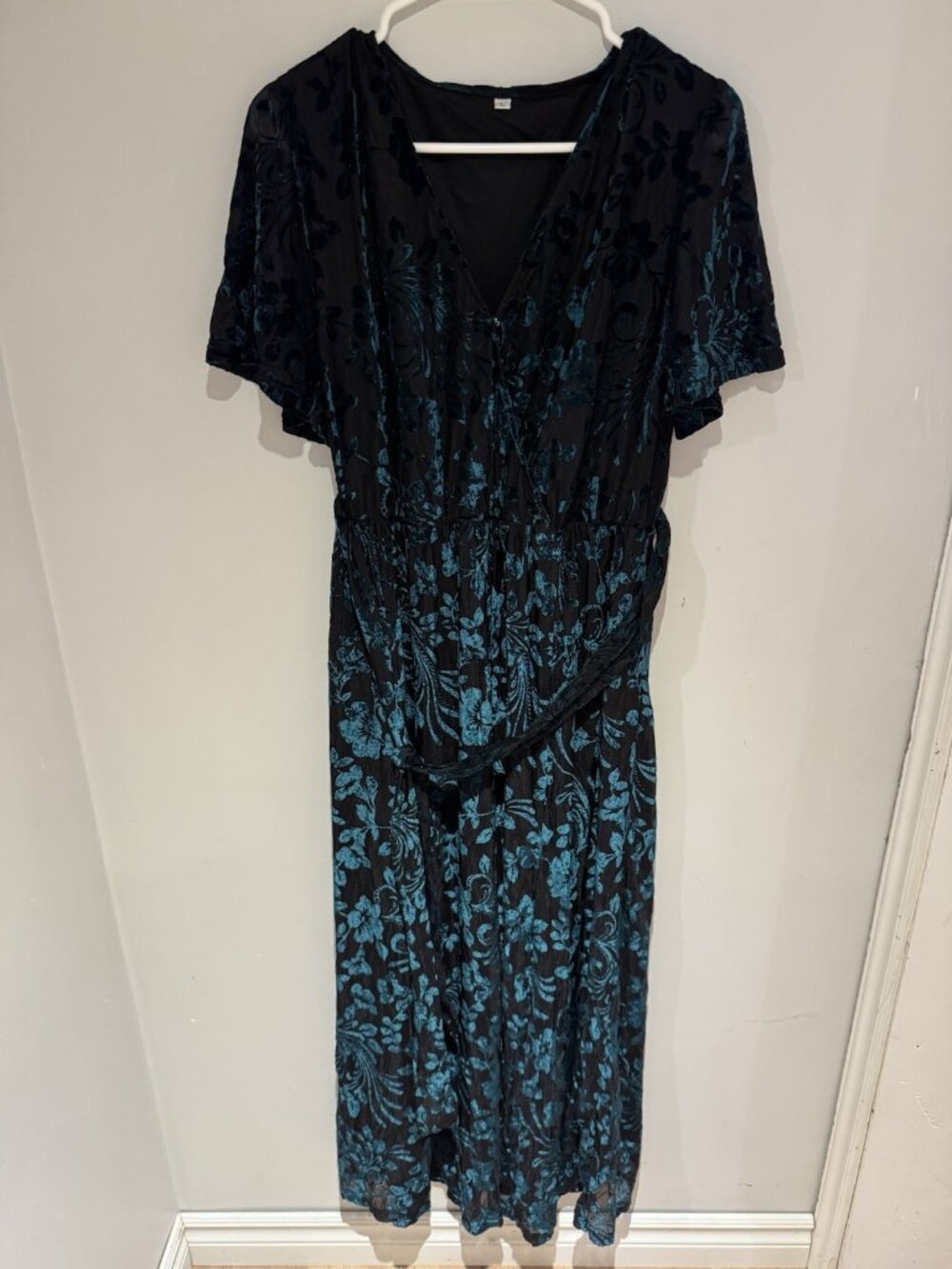 Women’s Fall Ruffle Floral Maxi Long Sleeve Wrap V Neck Boho Flowy Large - Picture 7 of 8